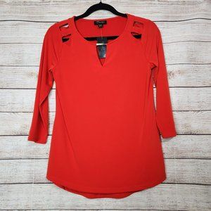 New With Tags Thalia Sodi Women's Size XS Eternal Red Keyhole Blouse 3/4 Sleeves